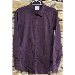 Men’s Long Sleeve Bespoke Button Down Maroon Dress Shirt Slim Fit Sz Med 15-15.5